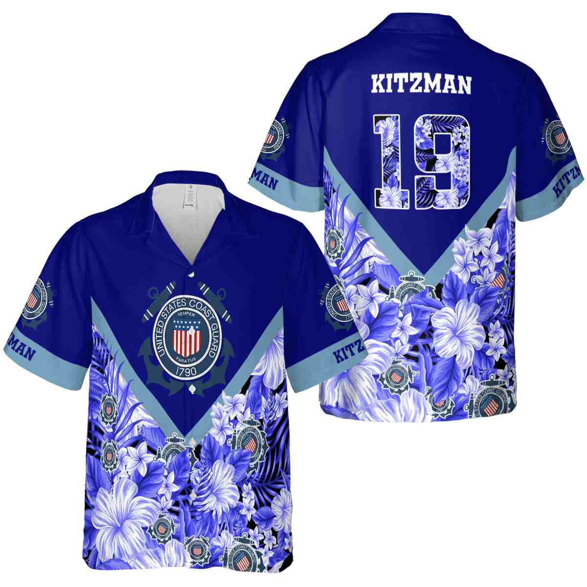 Personalized Coast Guard Bold Floral Number Hawaiian Shirt Premium grade Personalized Coast Guard Bold Floral Number Hawaiian Shirt Premium grade