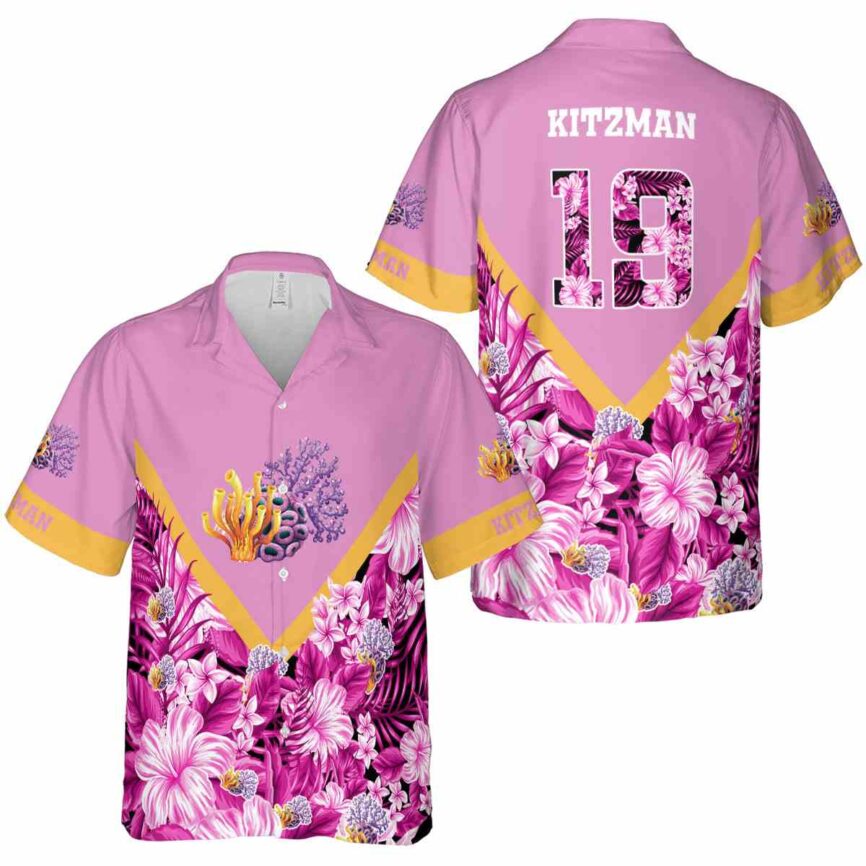Personalized Coral Bold Floral Number Hawaiian Shirt Premium grade