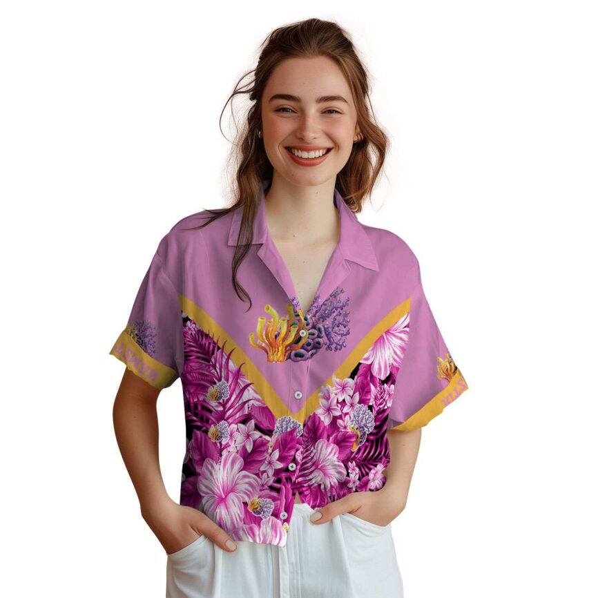 Personalized Coral Bold Floral Number Hawaiian Shirt Top rated