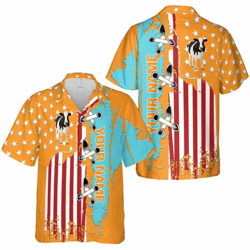 Personalized Cow Flag Stitches Hawaiian Shirt Premium grade