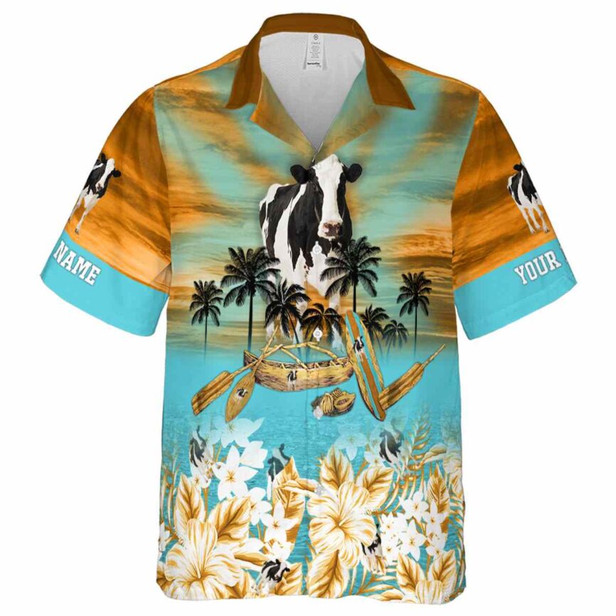 Personalized Cow Sunset Beach Canoe Hawaiian Shirt Fashion forward