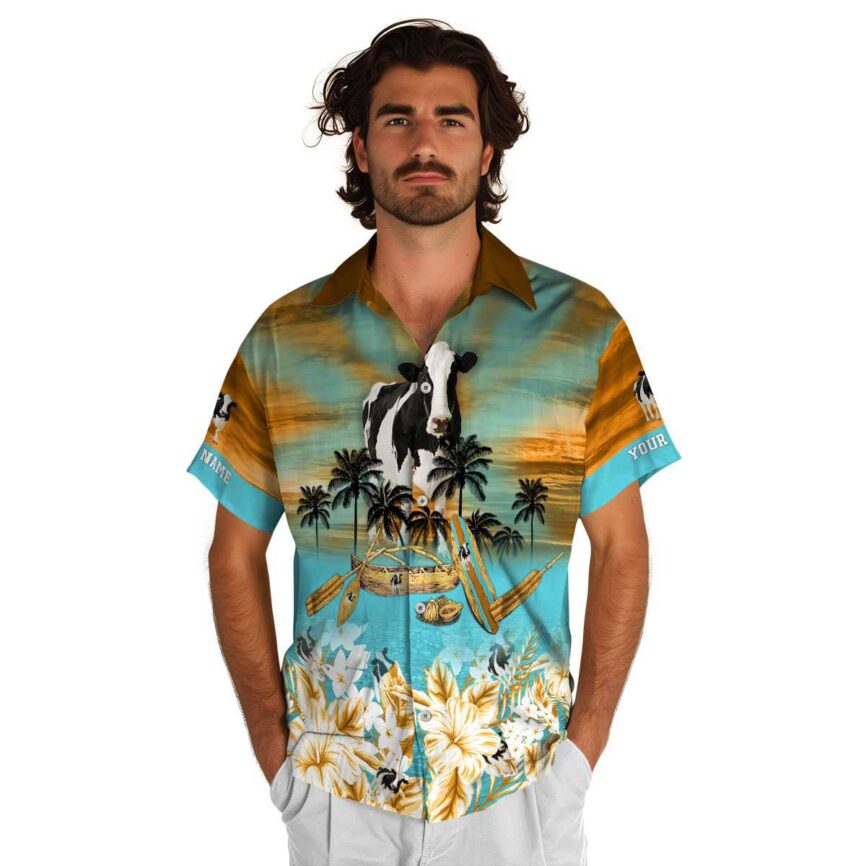 Personalized Cow Sunset Beach Canoe Hawaiian Shirt New Arrival