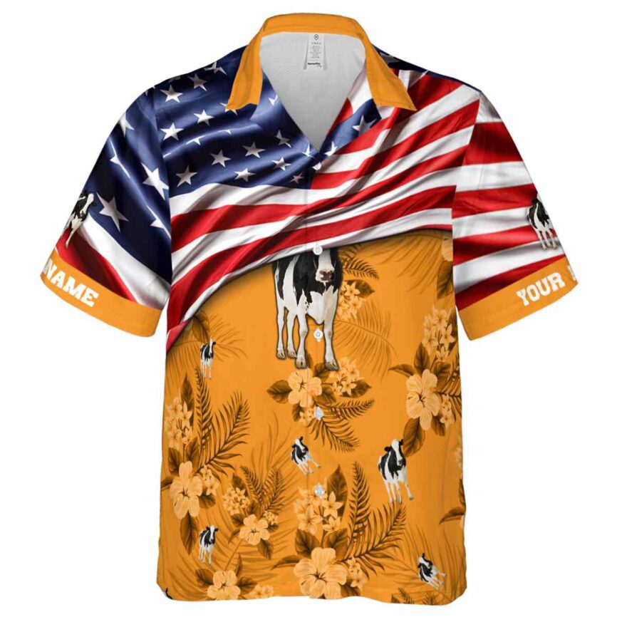 Personalized Cow US Flag Themed Hawaiian Shirt Fashion forward