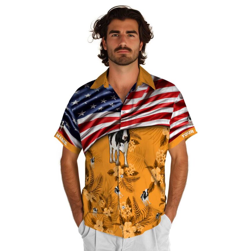 Personalized Cow US Flag Themed Hawaiian Shirt New Arrival