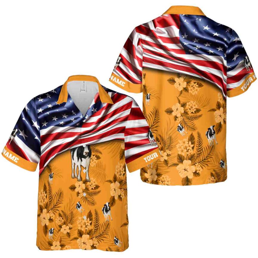 Personalized Cow US Flag Themed Hawaiian Shirt Premium grade