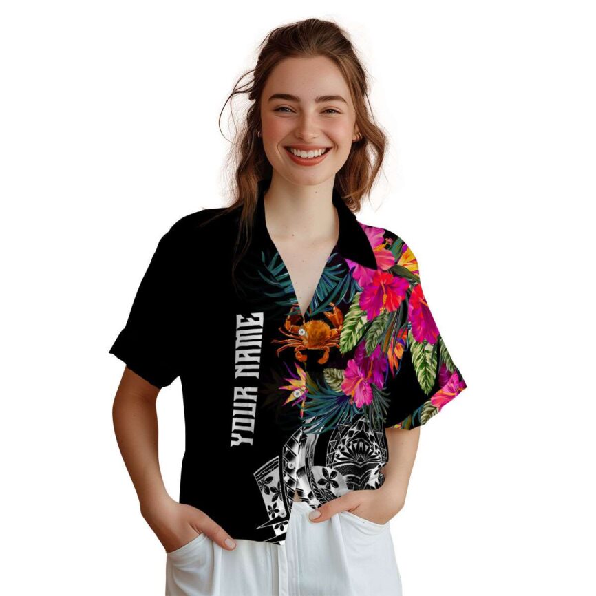 Personalized Crab Polynesian Flowers Hawaiian Shirt Top rated