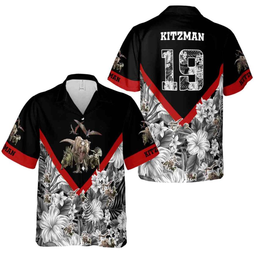 Personalized Dinosaur Bold Floral Number Hawaiian Shirt Premium grade