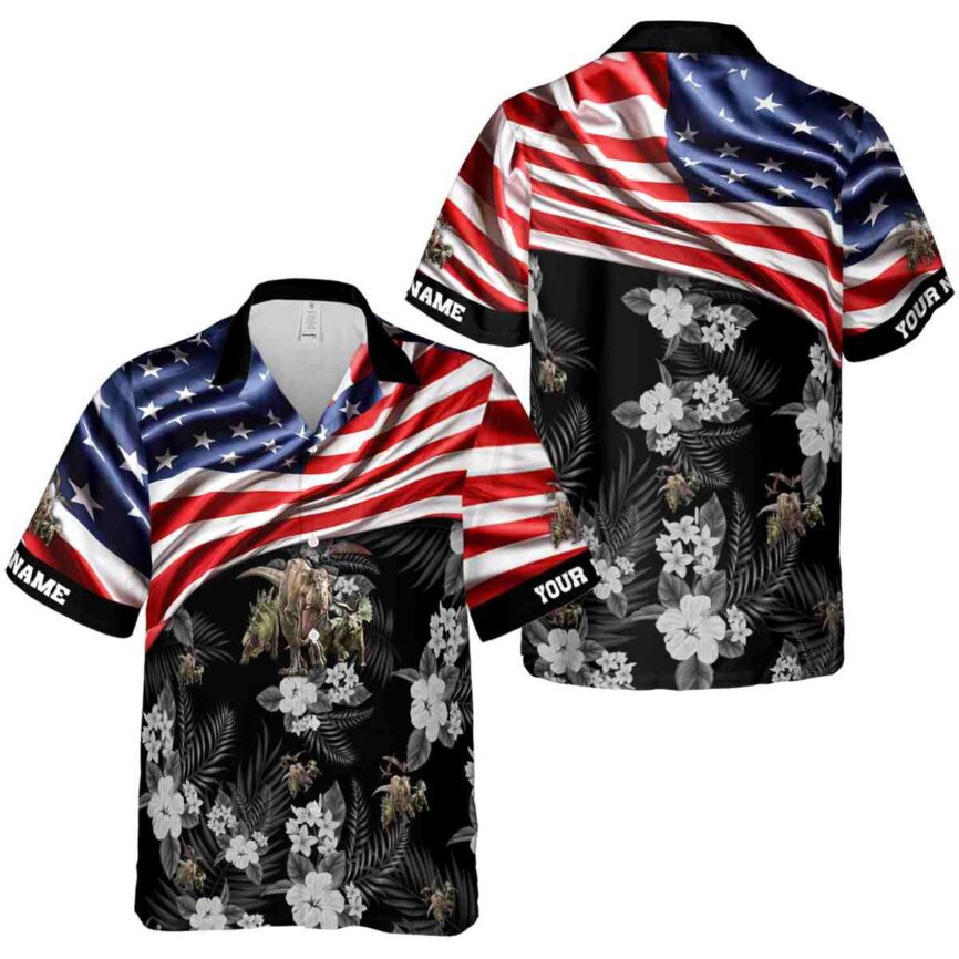 Personalized Dinosaur US Flag Themed Hawaiian Shirt Premium grade
