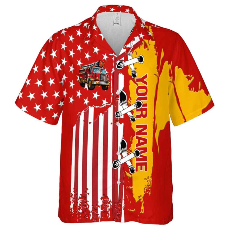 Personalized Fire Truck Flag Stitches Hawaiian Shirt Fashion forward
