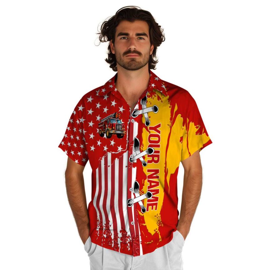 Personalized Fire Truck Flag Stitches Hawaiian Shirt New Arrival