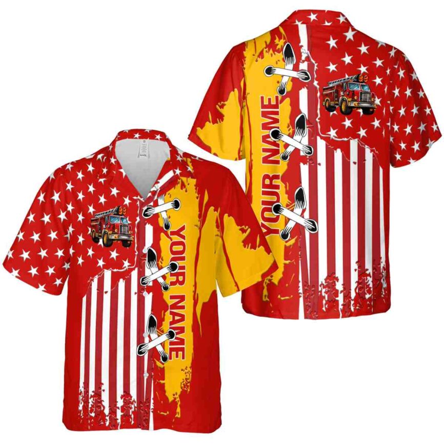 Personalized Fire Truck Flag Stitches Hawaiian Shirt Premium grade