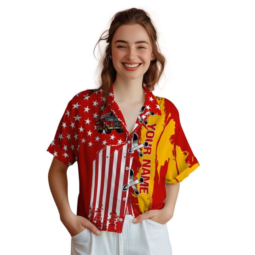 Personalized Fire Truck Flag Stitches Hawaiian Shirt Top rated