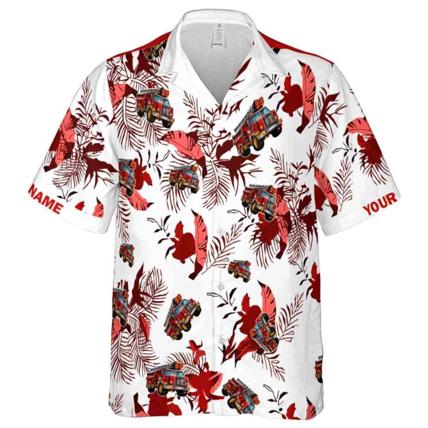 Personalized Fire Truck Leafy Accents Hawaiian Shirt Fashion forward
