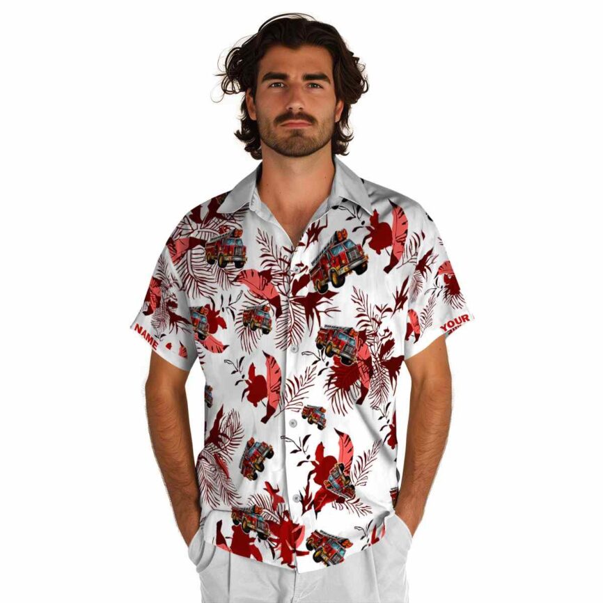 Personalized Fire Truck Leafy Accents Hawaiian Shirt New Arrival