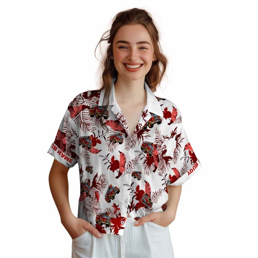 Personalized Fire Truck Leafy Accents Hawaiian Shirt Top rated