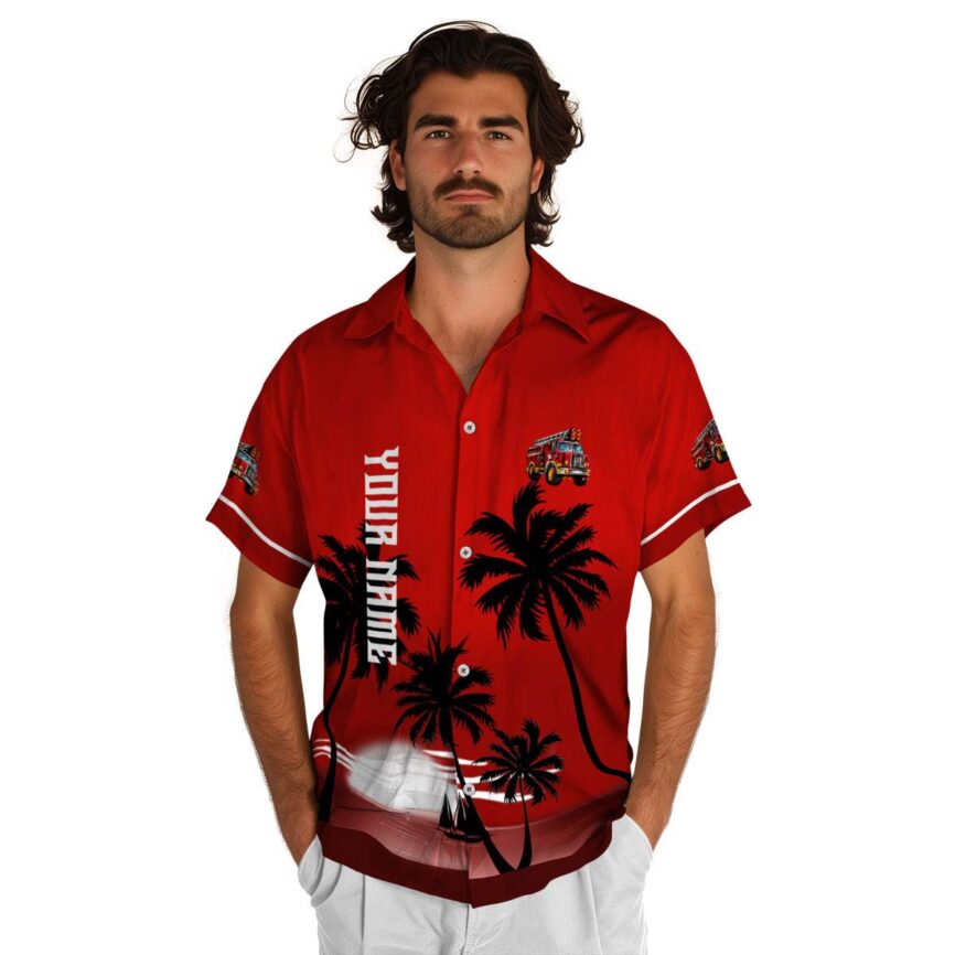 Personalized Fire Truck Ocean Sunset Hawaiian Shirt New Arrival