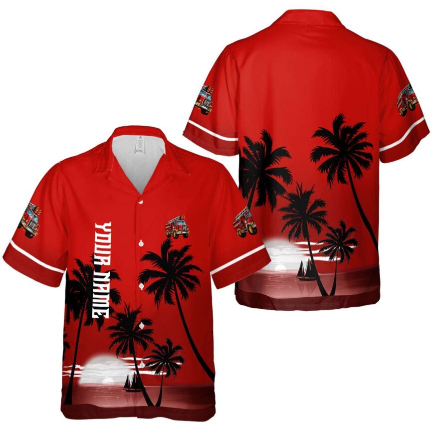 Personalized Fire Truck Ocean Sunset Hawaiian Shirt Premium grade