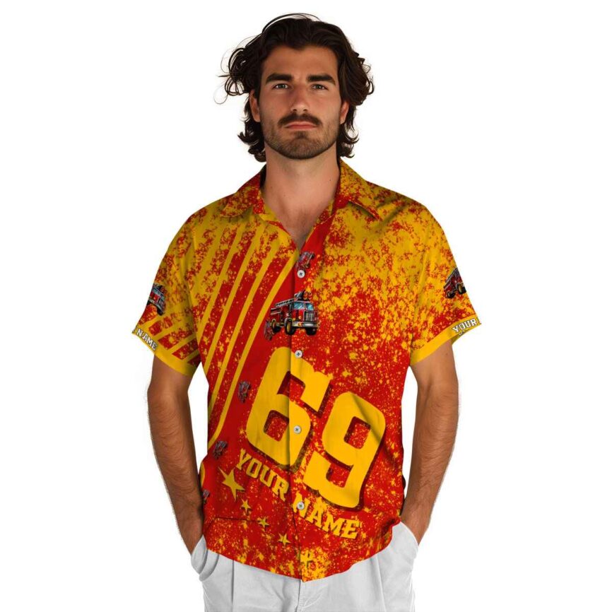 Personalized Fire Truck Stripe Burst Hawaiian Shirt New Arrival