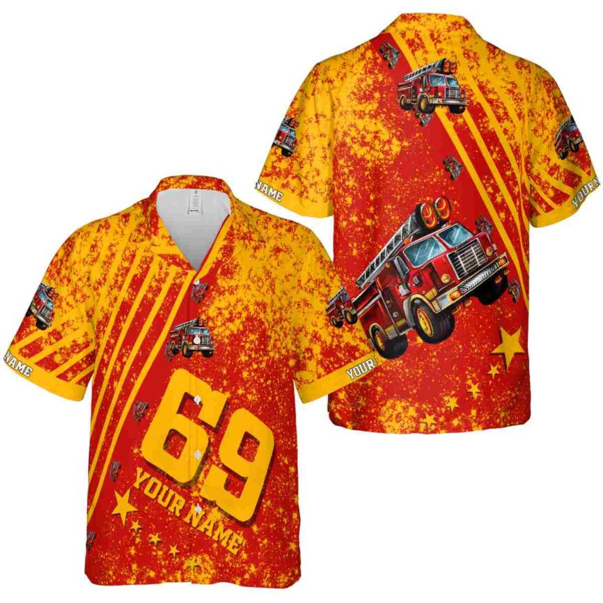 Personalized Fire Truck Stripe Burst Hawaiian Shirt Premium grade