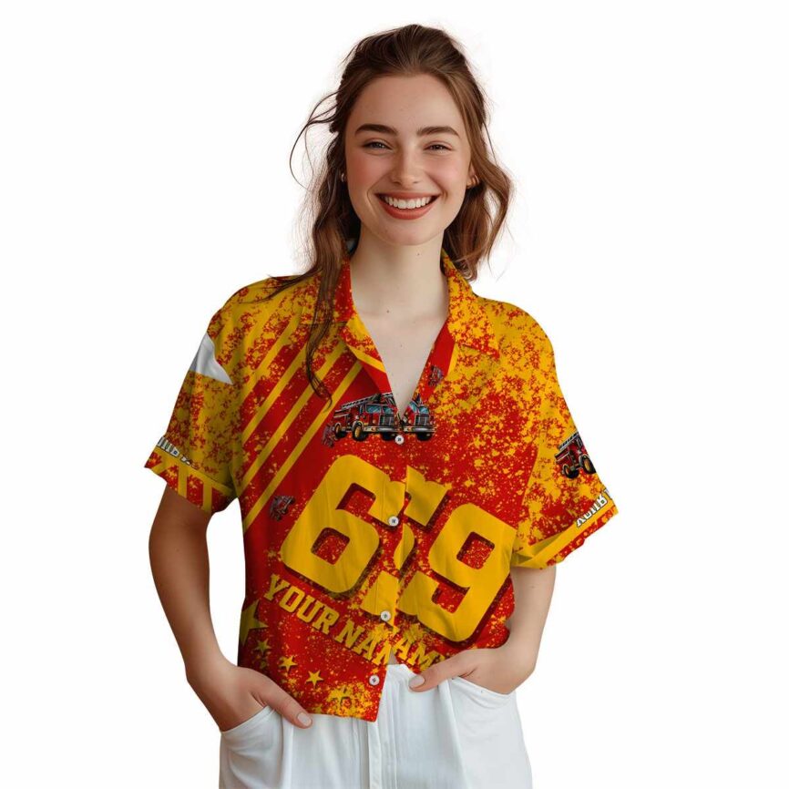 Personalized Fire Truck Stripe Burst Hawaiian Shirt Top rated
