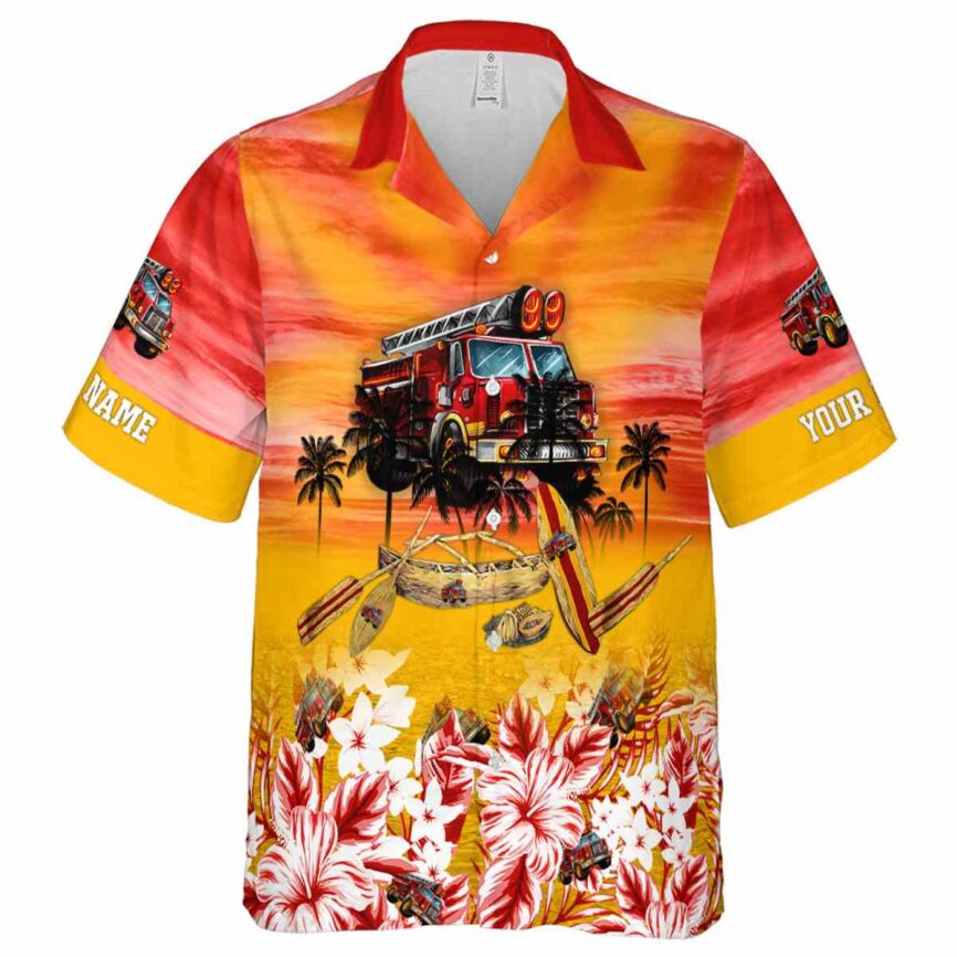 Personalized Fire Truck Sunset Beach Canoe Hawaiian Shirt Fashion forward