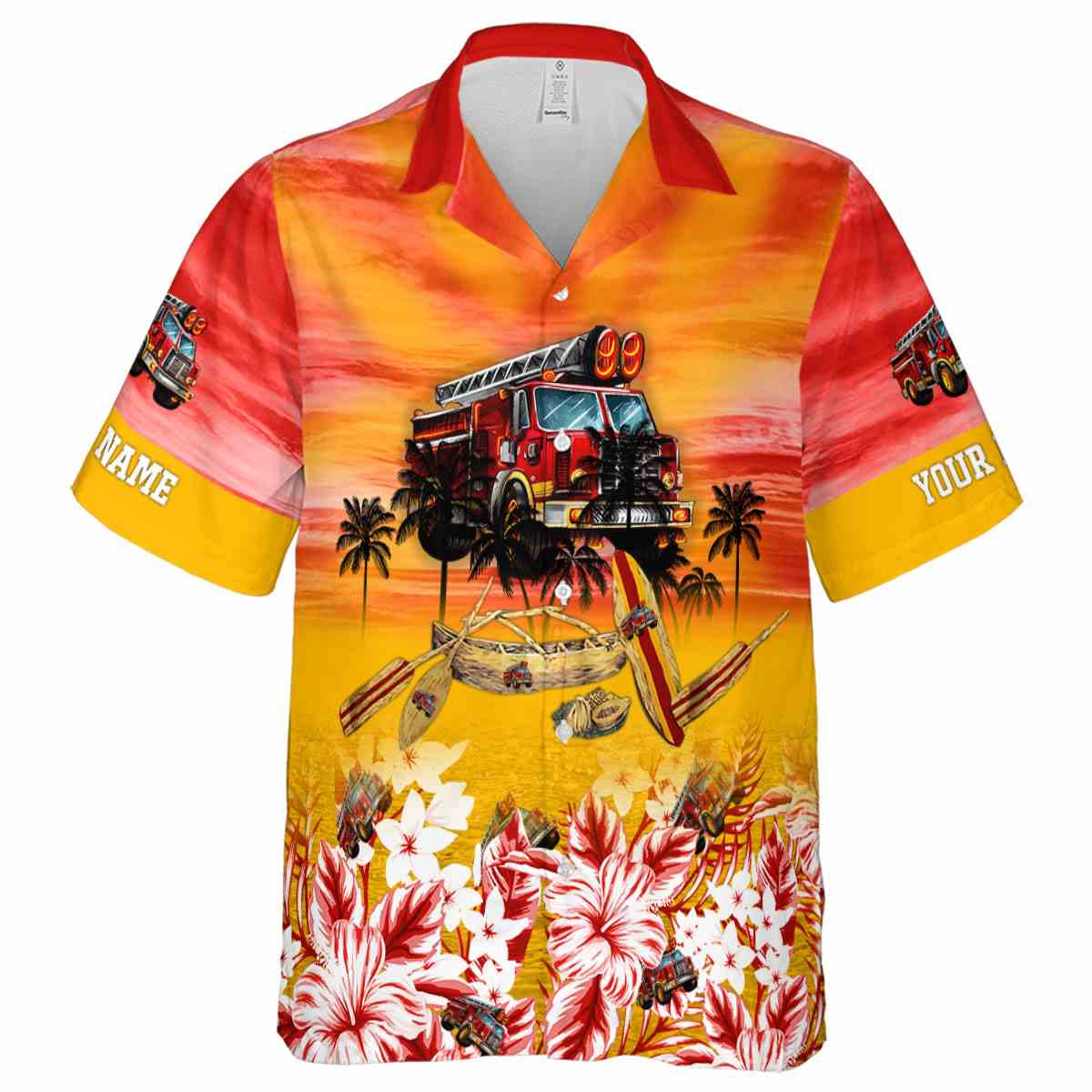 Personalized Fire Truck Sunset Beach Canoe Hawaiian Shirt Fashion forward Personalized Fire Truck Sunset Beach Canoe Hawaiian Shirt Fashion forward