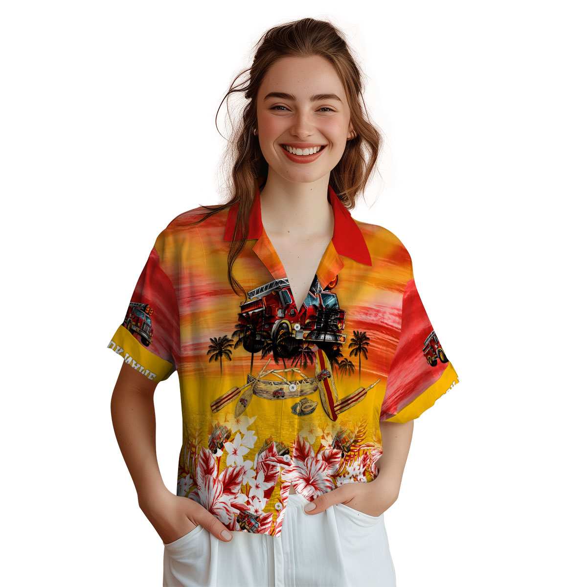 Personalized Fire Truck Sunset Beach Canoe Hawaiian Shirt Top rated Personalized Fire Truck Sunset Beach Canoe Hawaiian Shirt Top rated