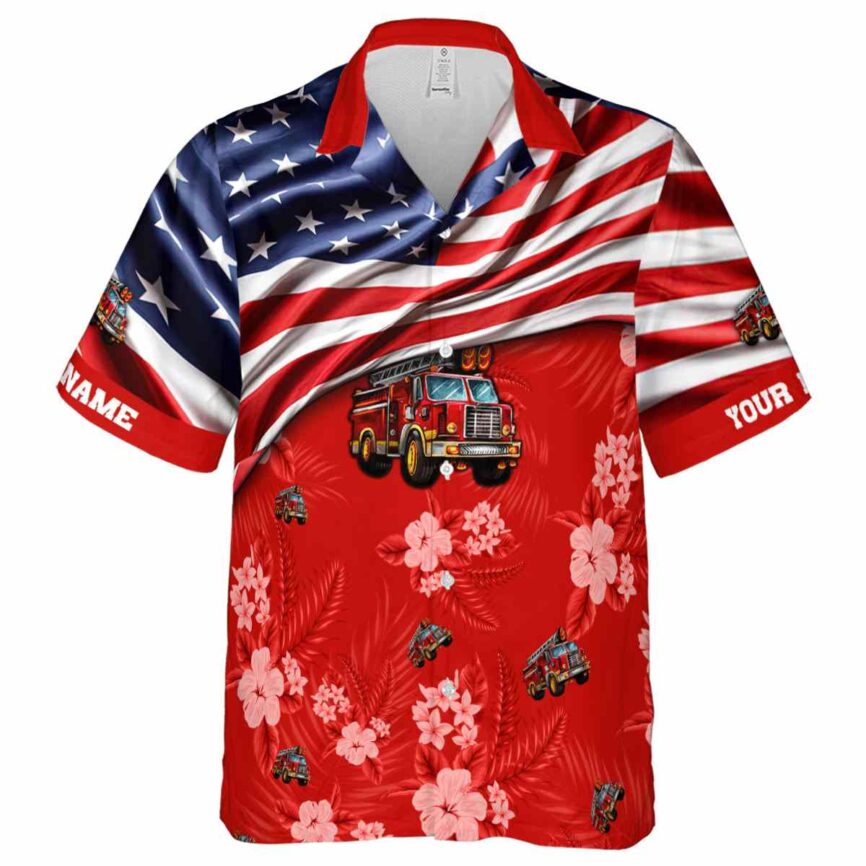 Personalized Fire Truck US Flag Themed Hawaiian Shirt Fashion forward