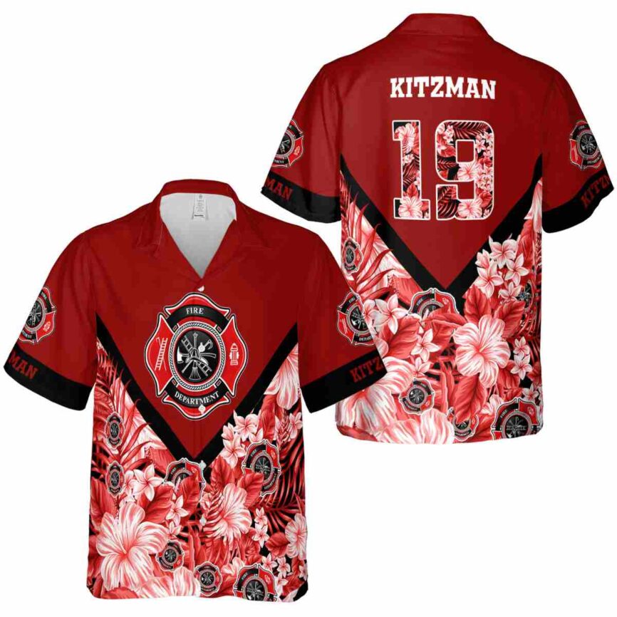 Personalized Firefighter Bold Floral Number Hawaiian Shirt Premium grade