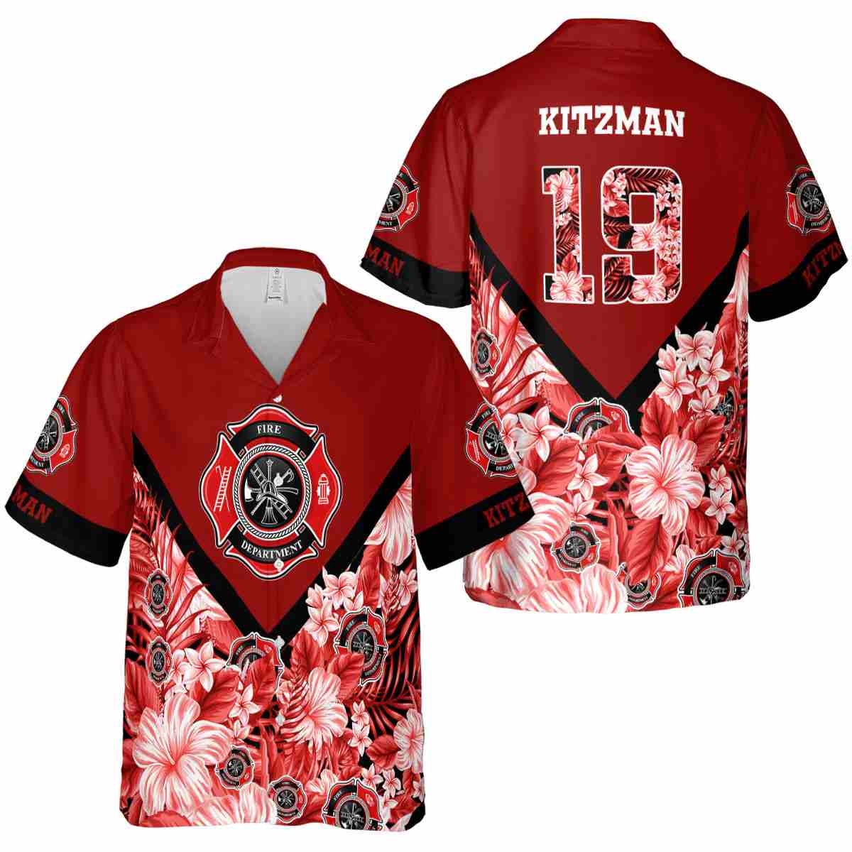 Personalized Firefighter Bold Floral Number Hawaiian Shirt Premium grade Personalized Firefighter Bold Floral Number Hawaiian Shirt Premium grade