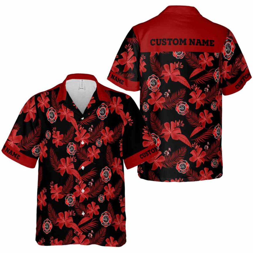 Personalized Firefighter Tropical Flower Hawaiian Shirt Premium grade