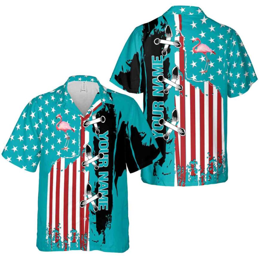 Personalized Flamingo Flag Stitches Hawaiian Shirt Premium grade