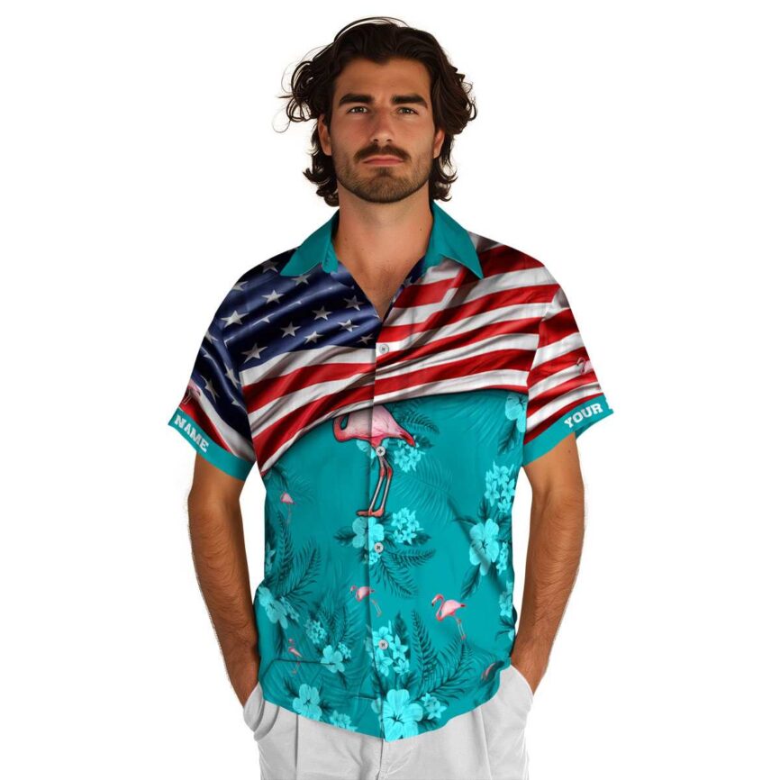 Personalized Flamingo US Flag Themed Hawaiian Shirt New Arrival