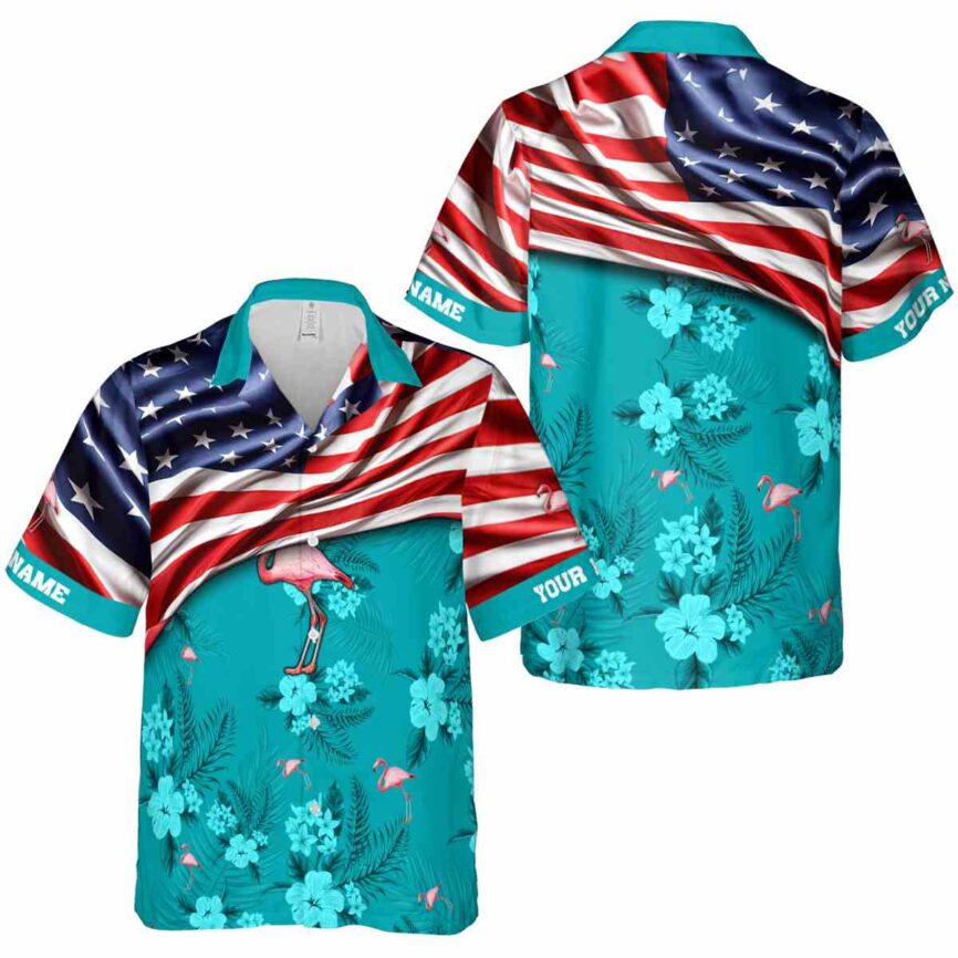 Personalized Flamingo US Flag Themed Hawaiian Shirt Premium grade