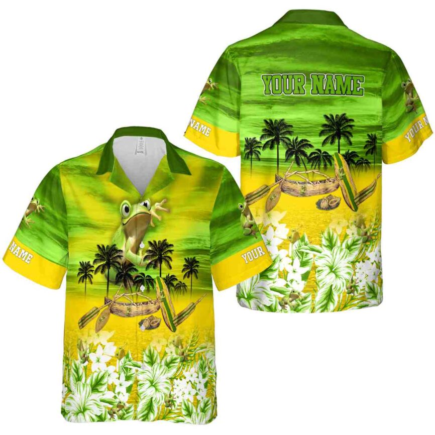 Personalized Frog Sunset Beach Canoe Hawaiian Shirt Premium grade