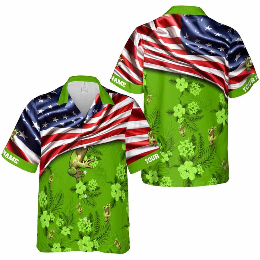 Personalized Frog US Flag Themed Hawaiian Shirt Premium grade