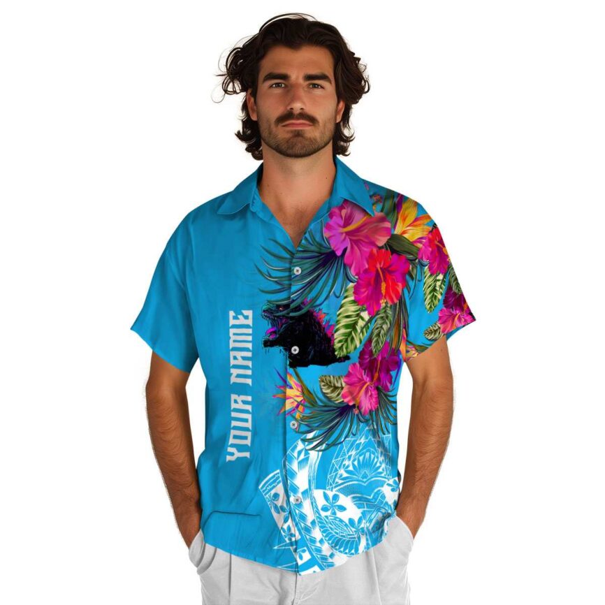 Personalized Godzilla Polynesian Flowers Hawaiian Shirt New Arrival