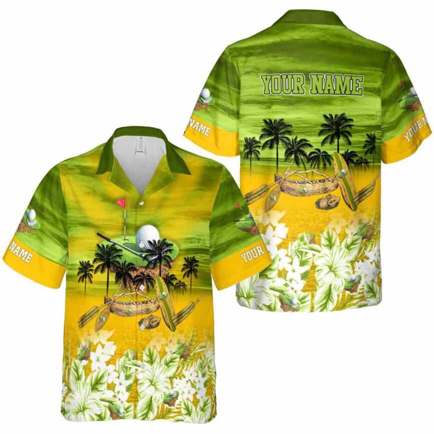 Personalized Golf Sunset Beach Canoe Hawaiian Shirt Premium grade