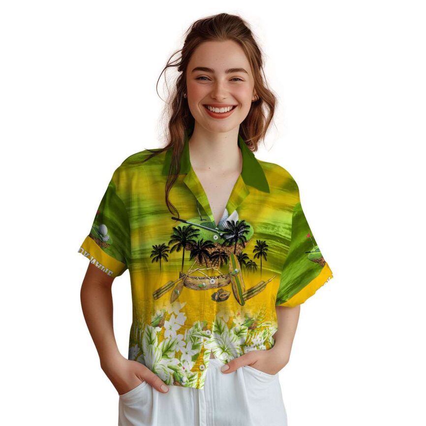 Personalized Golf Sunset Beach Canoe Hawaiian Shirt Top rated