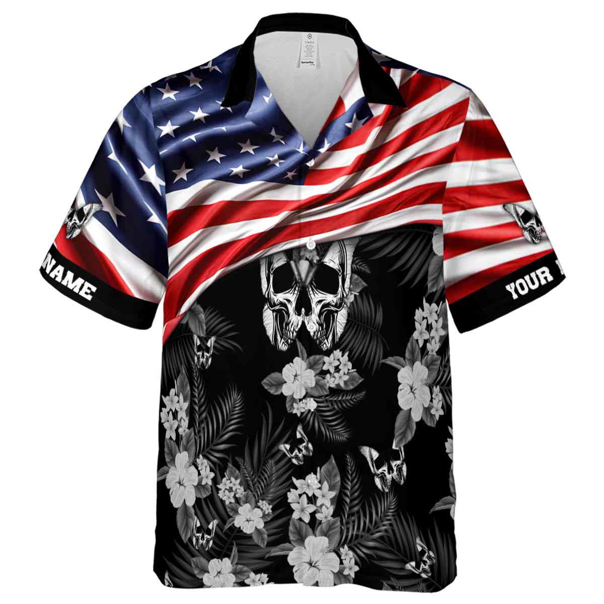 Personalized Goth US Flag Themed Hawaiian Shirt Fashion forward Personalized Goth US Flag Themed Hawaiian Shirt Fashion forward