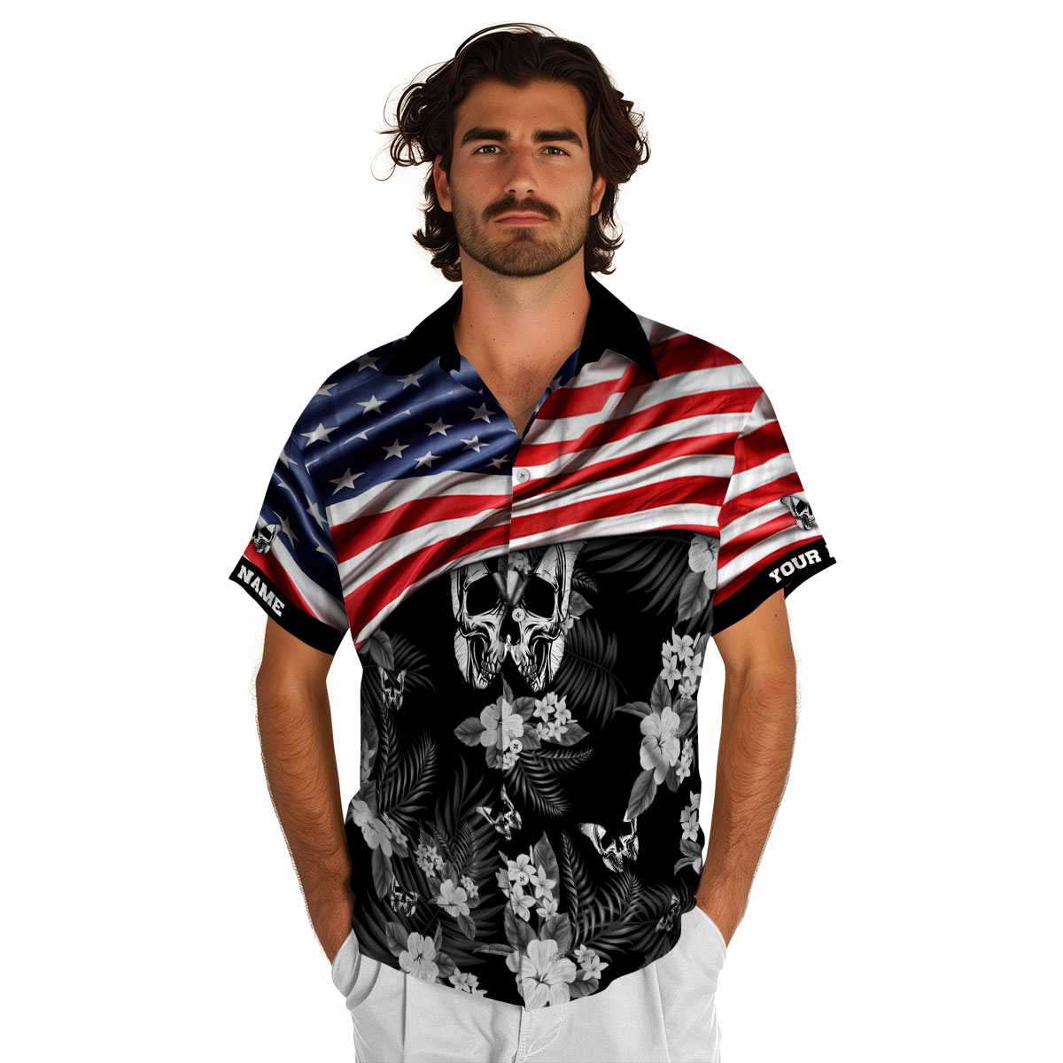 Personalized Goth US Flag Themed Hawaiian Shirt New Arrival Personalized Goth US Flag Themed Hawaiian Shirt New Arrival