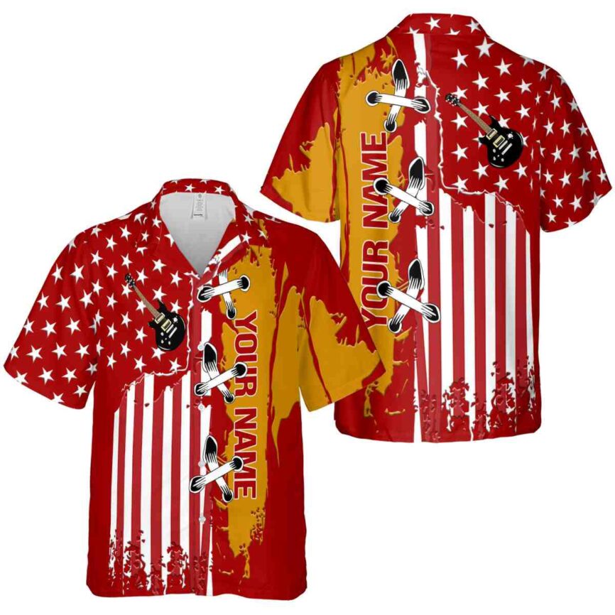Personalized Guitar Flag Stitches Hawaiian Shirt Premium grade