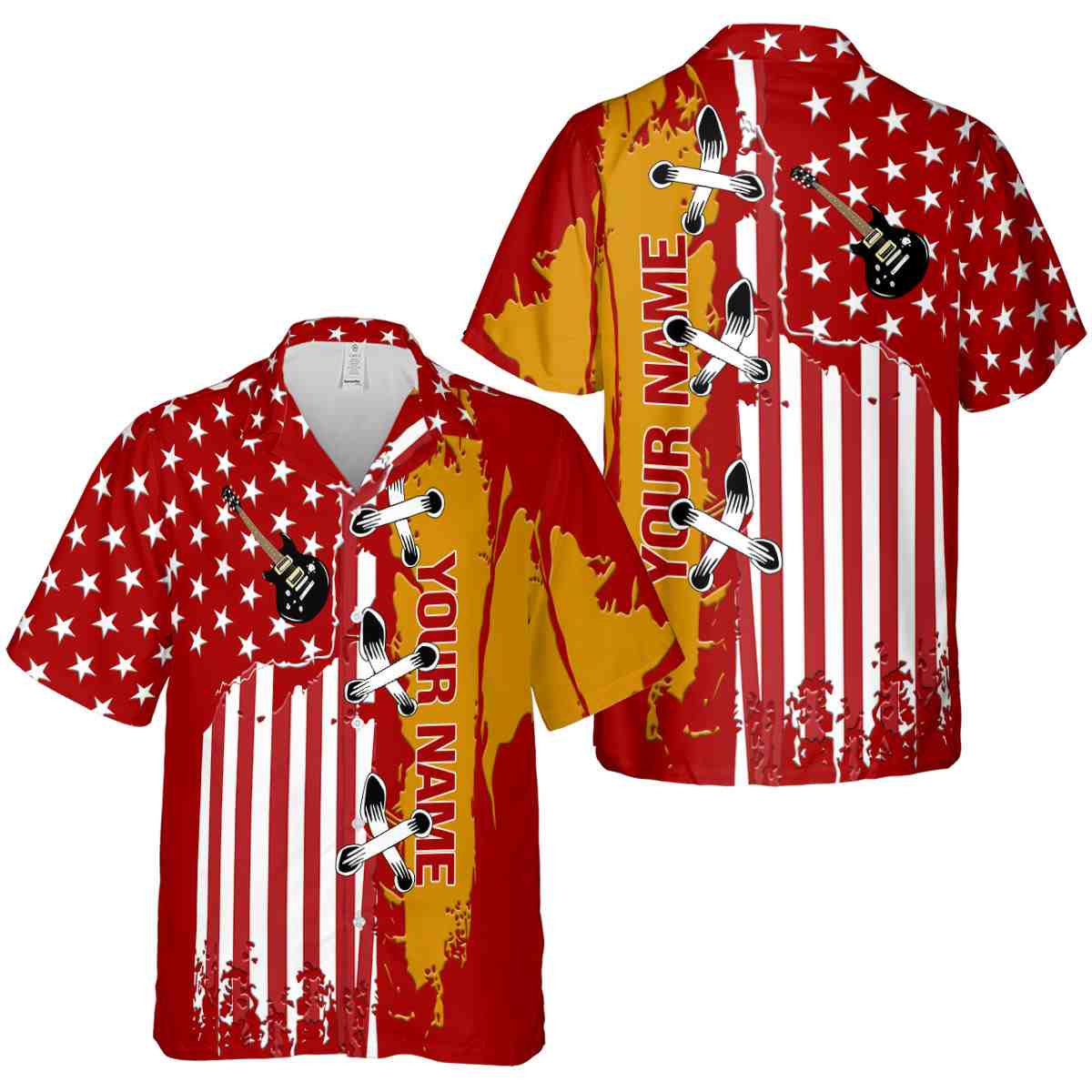 Personalized Guitar Flag Stitches Hawaiian Shirt Premium grade Personalized Guitar Flag Stitches Hawaiian Shirt Premium grade