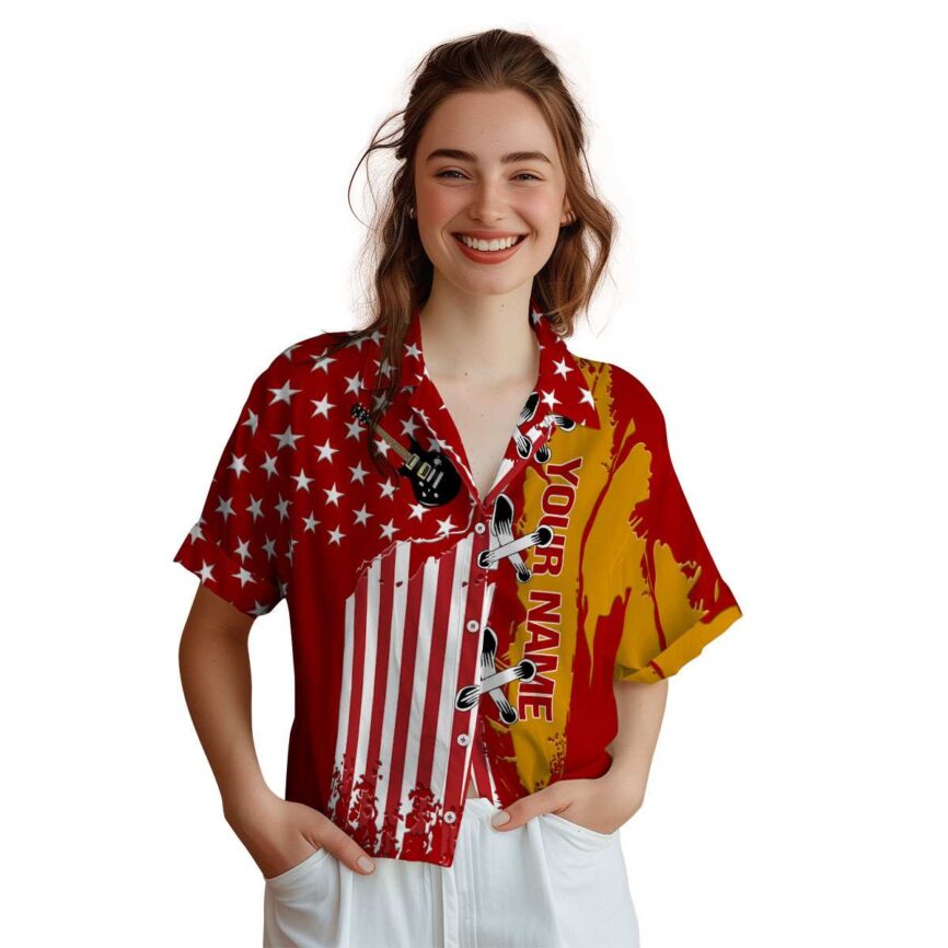 Personalized Guitar Flag Stitches Hawaiian Shirt Top rated