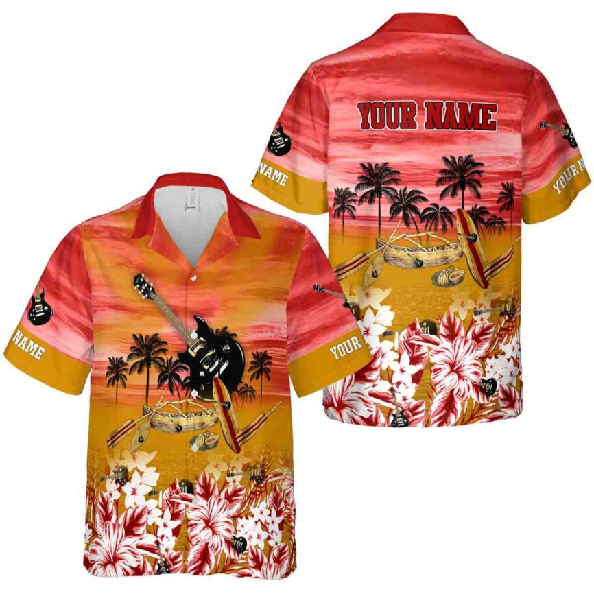 Personalized Guitar Sunset Beach Canoe Hawaiian Shirt Premium grade