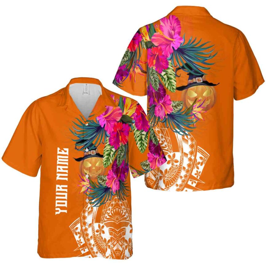 Personalized Halloween Polynesian Flowers Hawaiian Shirt Premium grade