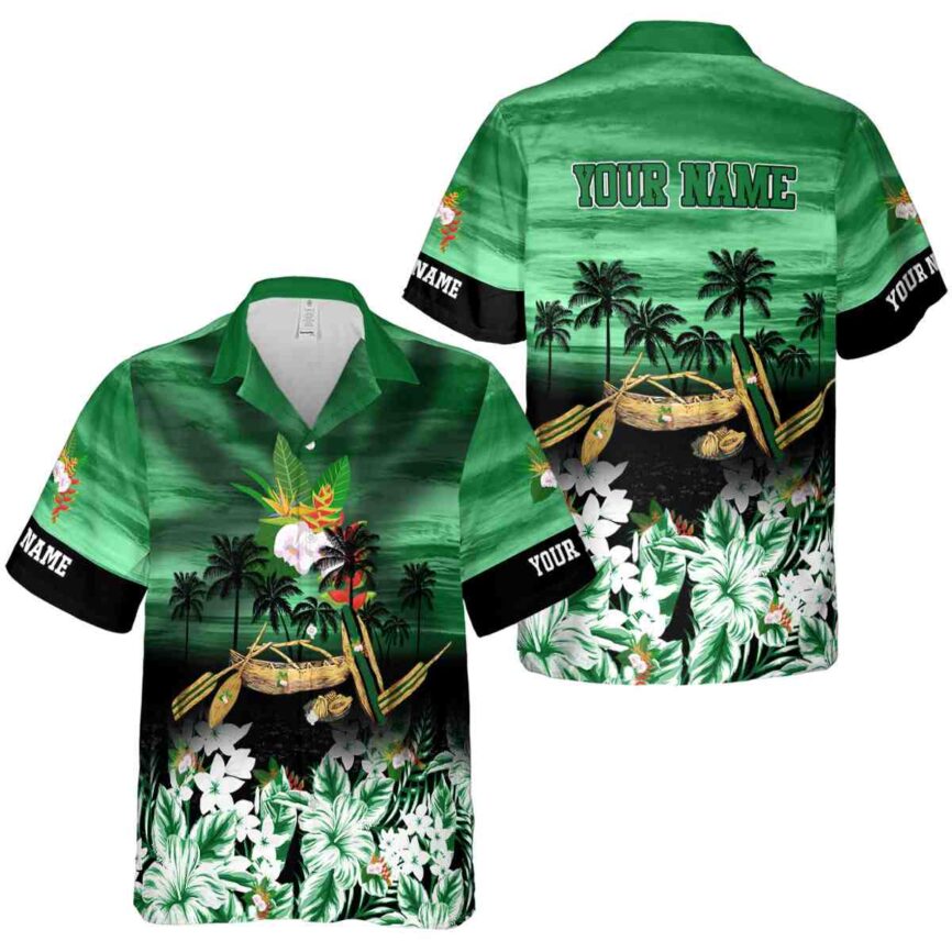 Personalized Hawaiian Flower Shirt Sunset Beach Canoe Hawaiian Shirt Premium grade