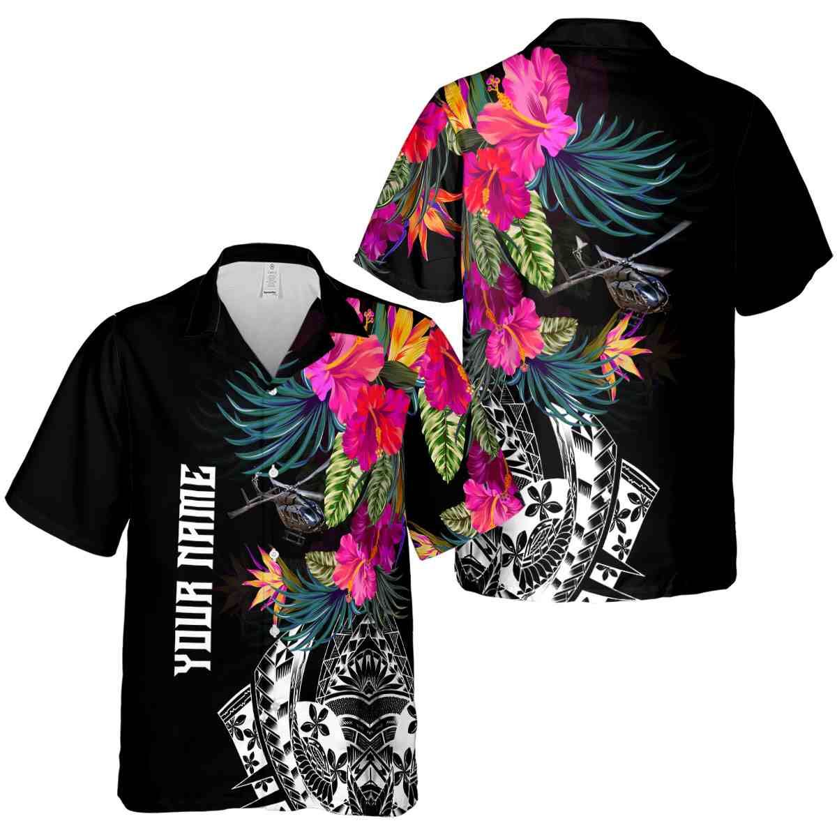 Personalized Helicopter Polynesian Flowers Hawaiian Shirt Premium grade Personalized Helicopter Polynesian Flowers Hawaiian Shirt Premium grade