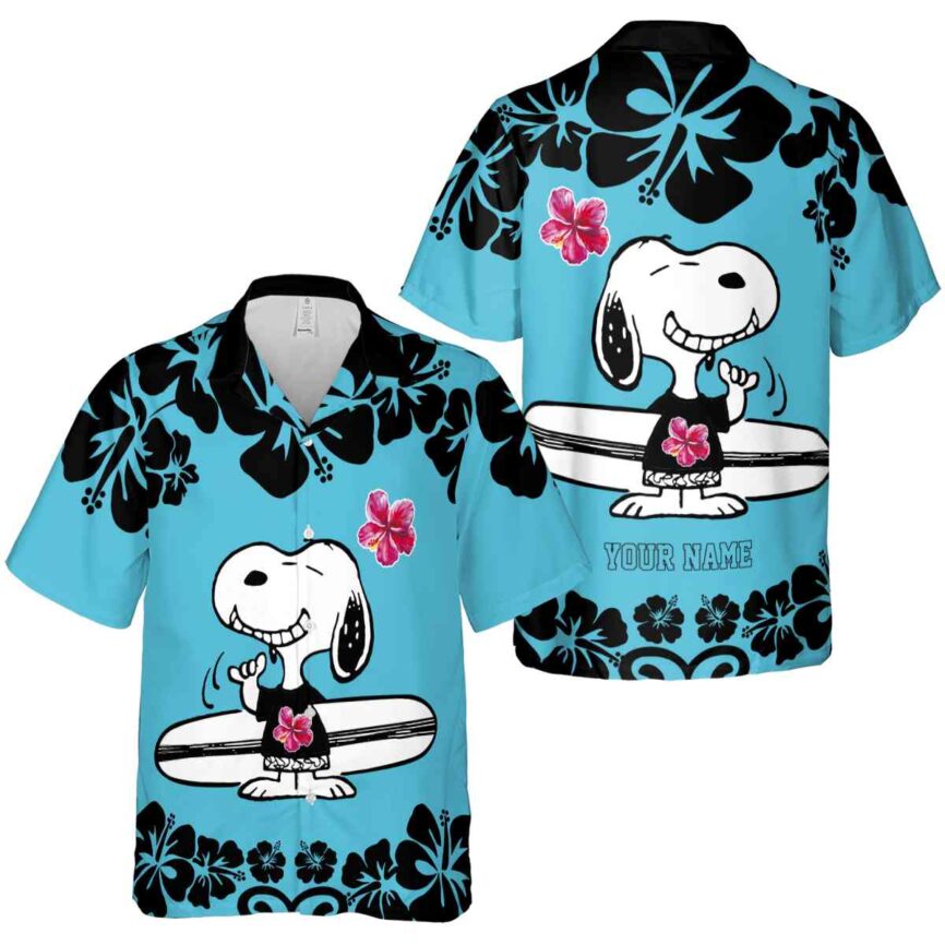 Personalized Hibiscus Surfing Snoopy Hawaiian Shirt Premium grade