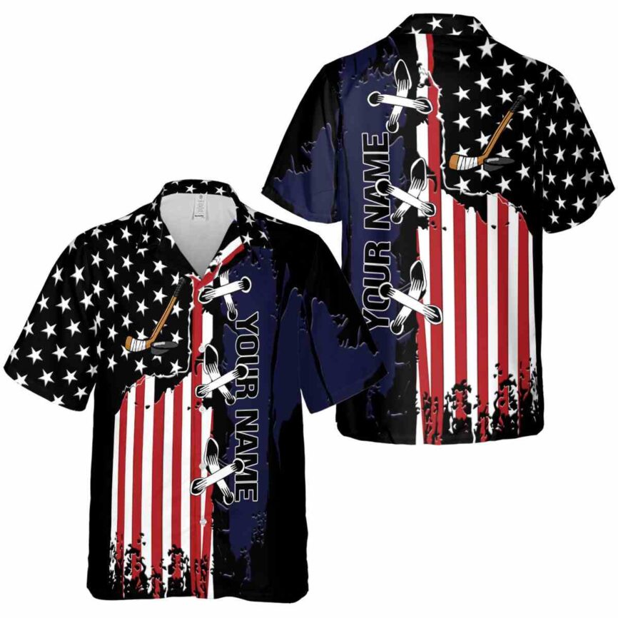 Personalized Hockey Flag Stitches Hawaiian Shirt Premium grade